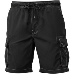 Vintage Kik Wear Cargo Shorts Mens Medium Black Nylon Drawstring Rave USA Made